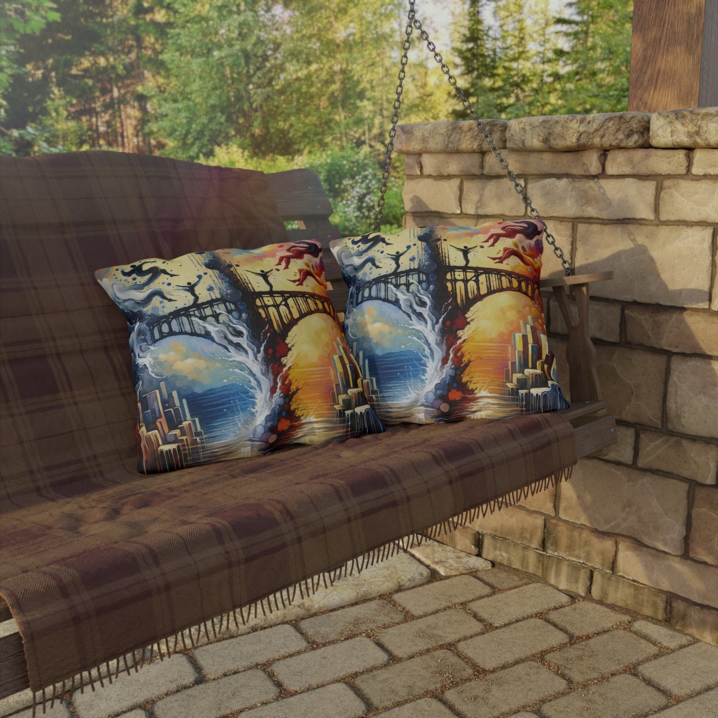 Faithful Diving Bridges Outdoor Pillows