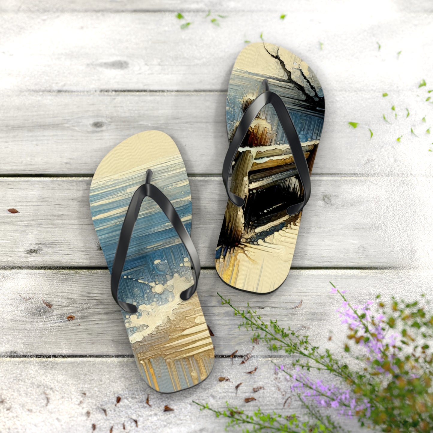 Seaside Solitude Tachism Flip Flops