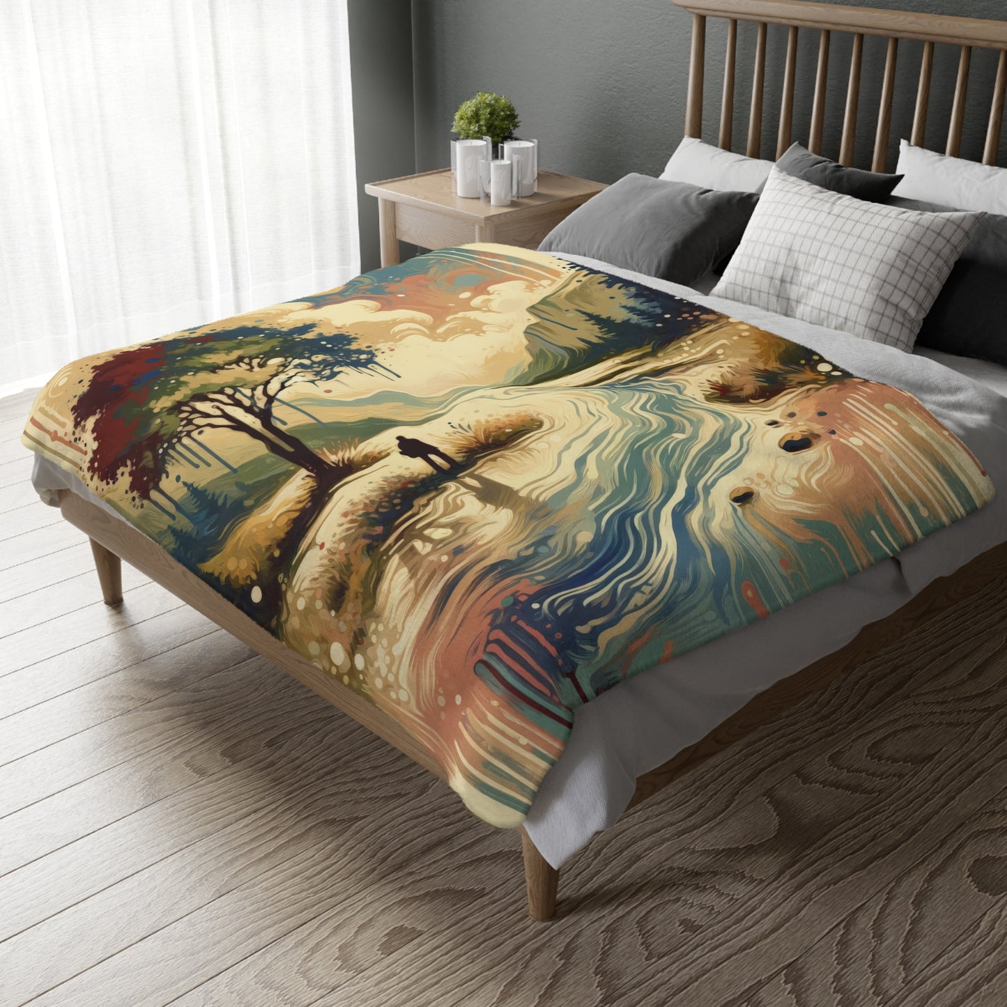 Serene Stream Sojourn Velveteen Microfiber Blanket (Two-sided print)