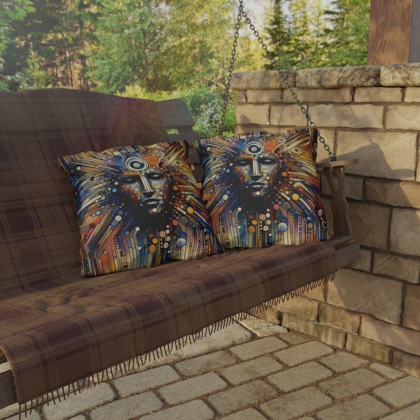 Digital Rhythm Tapestry Outdoor Pillows