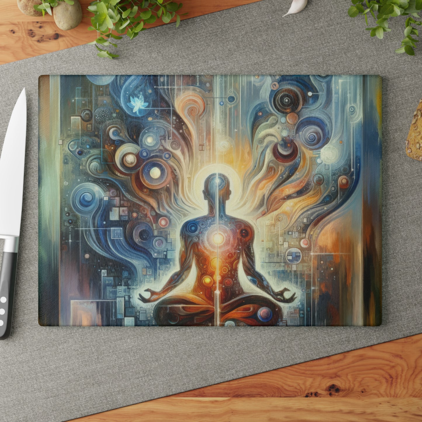 Technological Spiritual Synthesis Glass Cutting Board