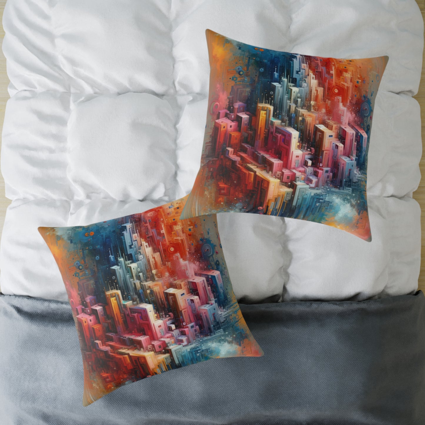 Digital Harmony Tachism Spun Polyester Pillow