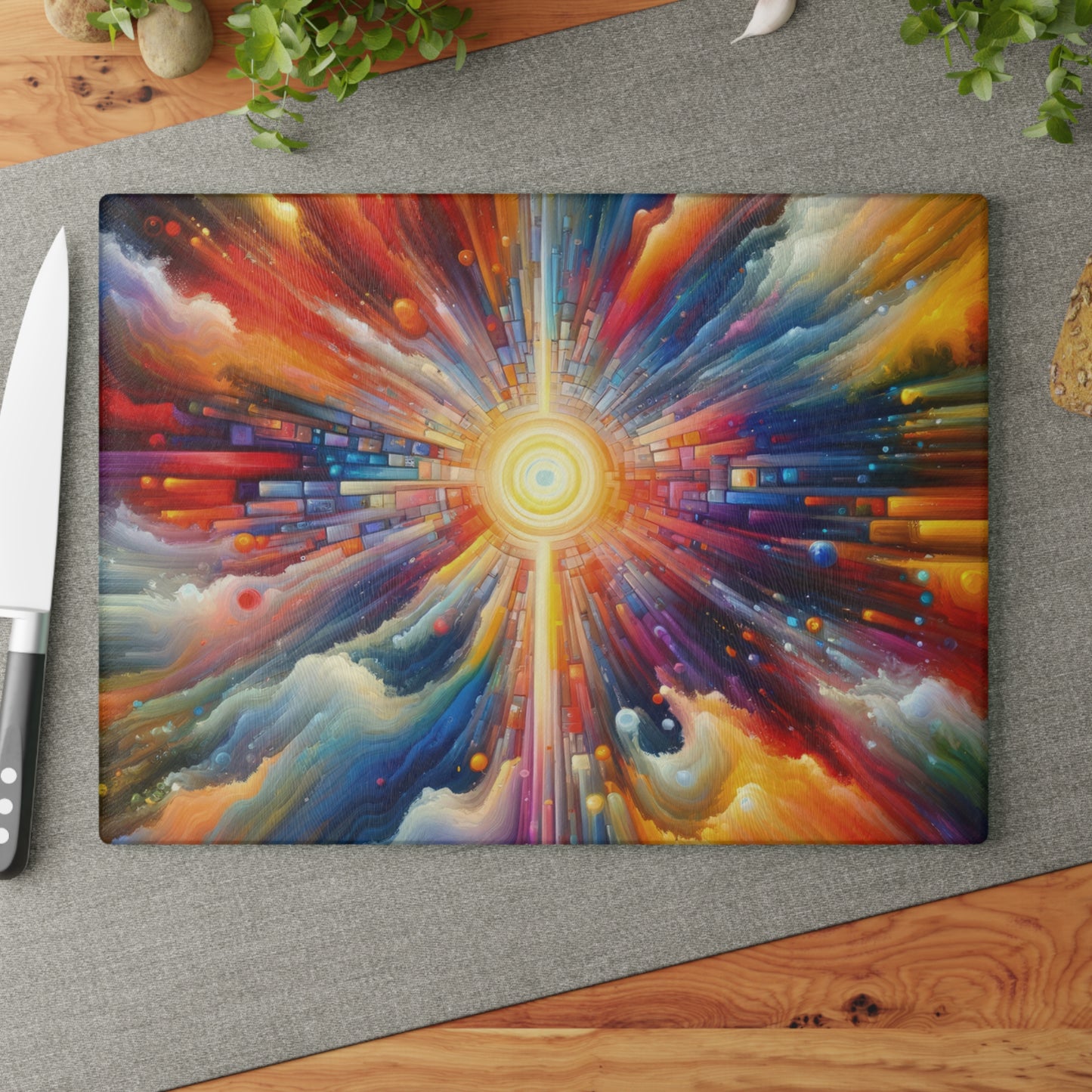 Kaleidoscopic Tachism Breath Glass Cutting Board