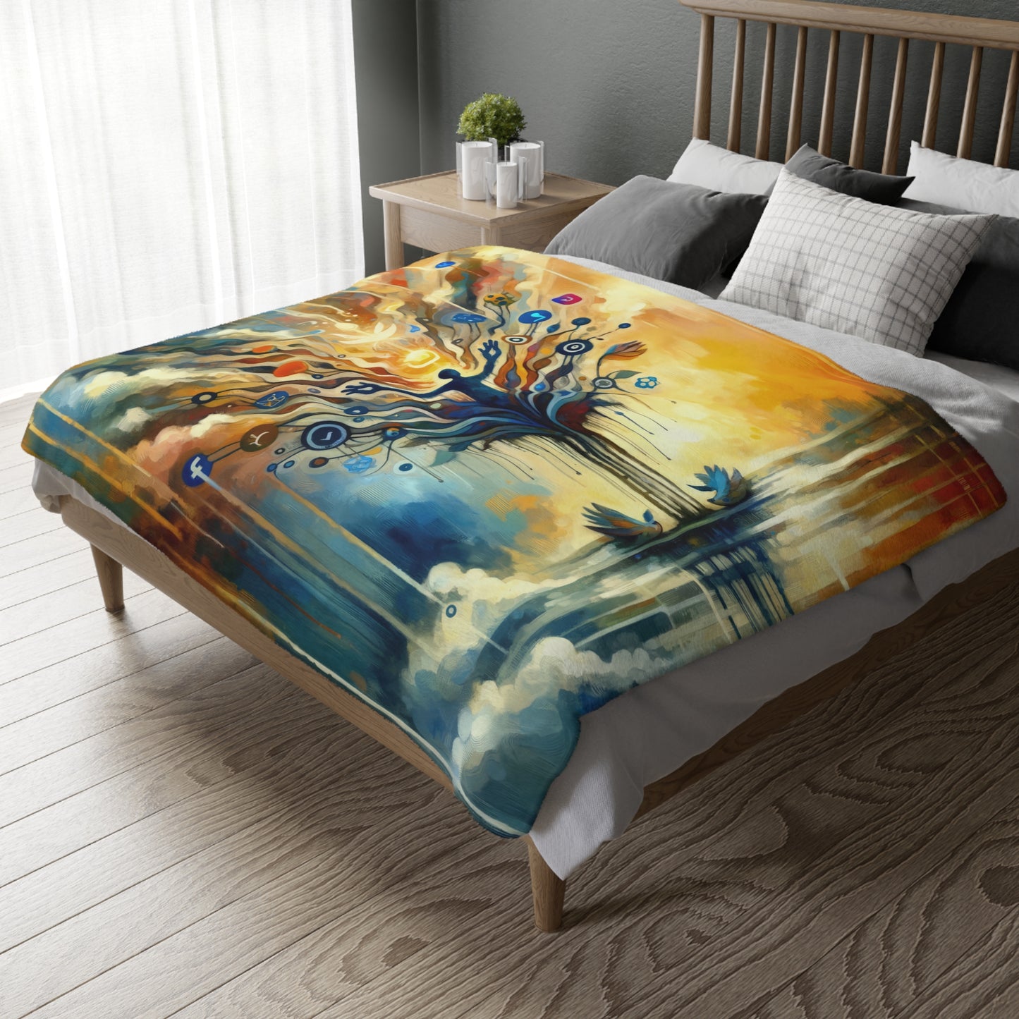 Reflective Digital Meditation Velveteen Microfiber Blanket (Two-sided print)