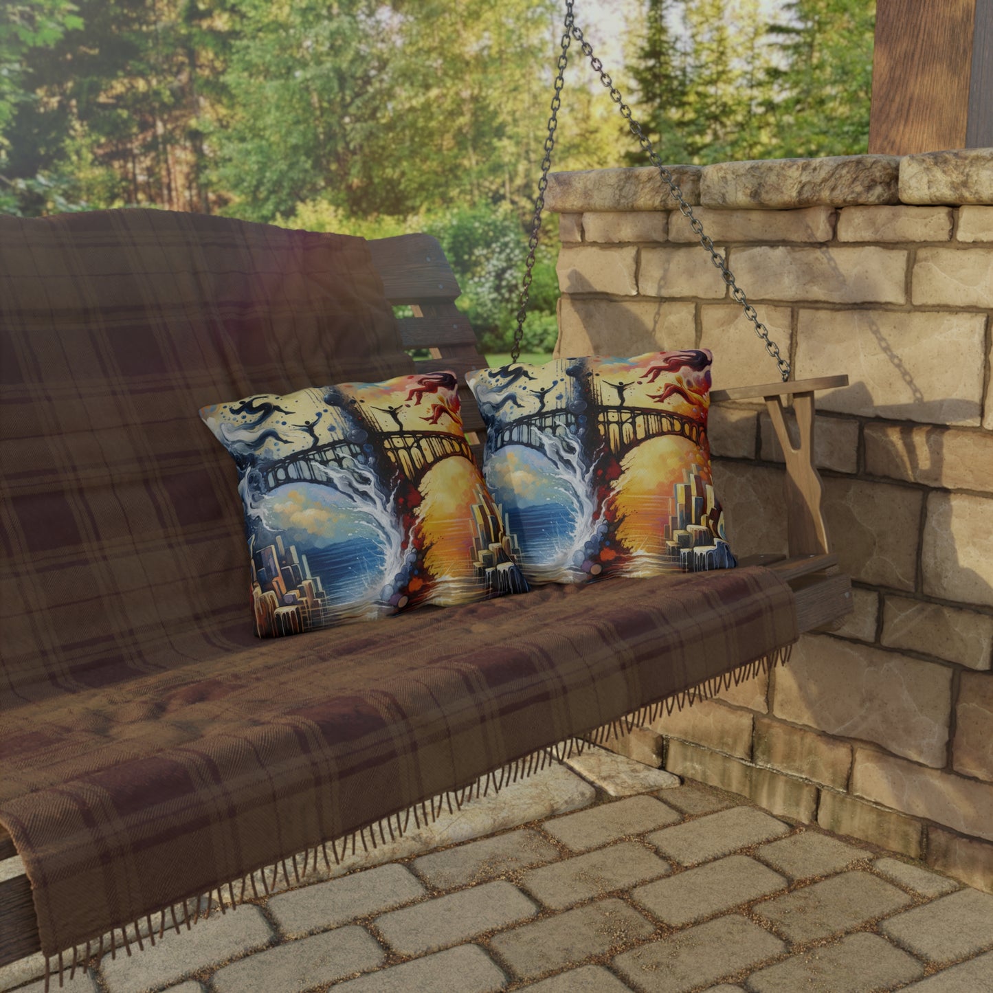 Faithful Diving Bridges Outdoor Pillows