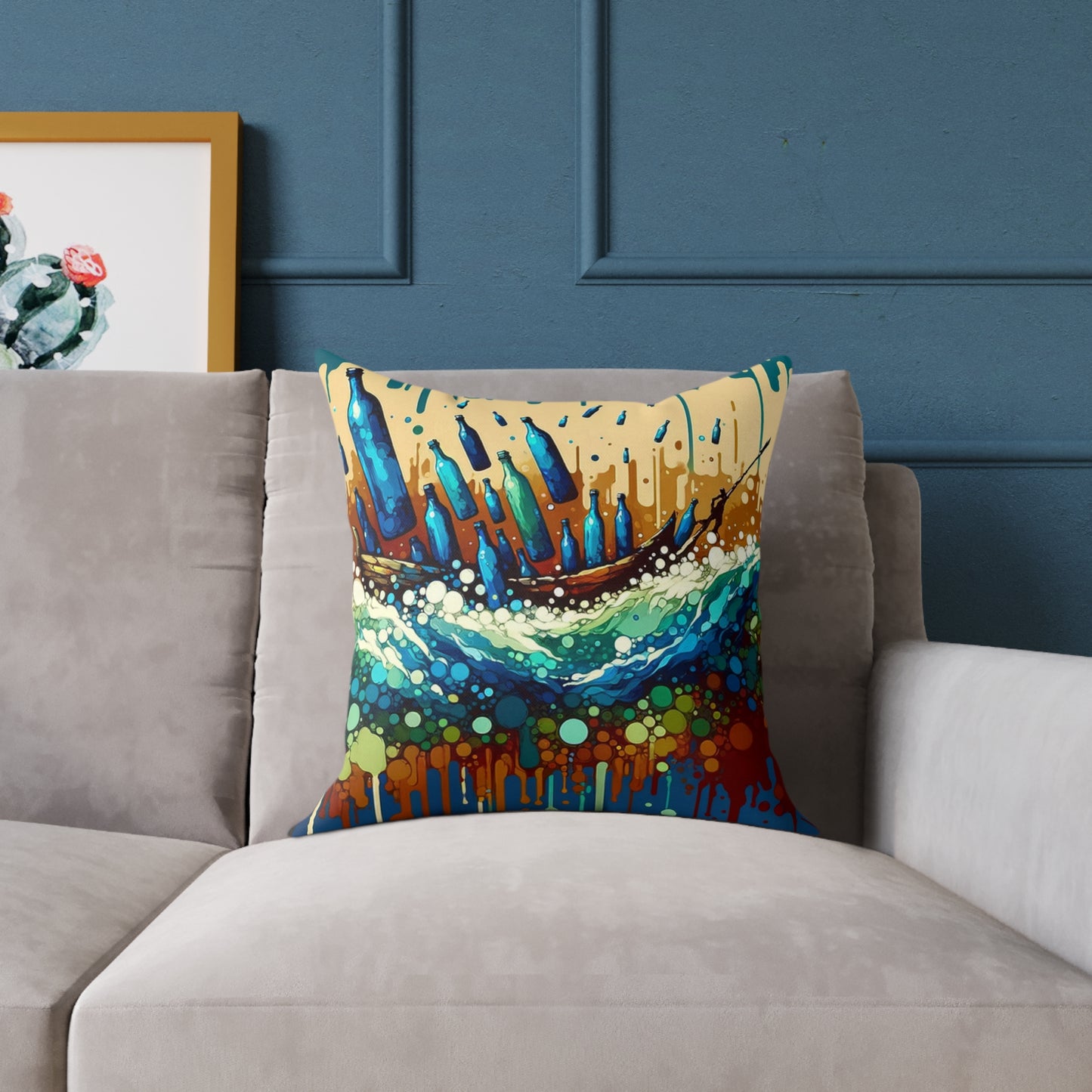 Oceanic Bottle Rescue Spun Polyester Pillow