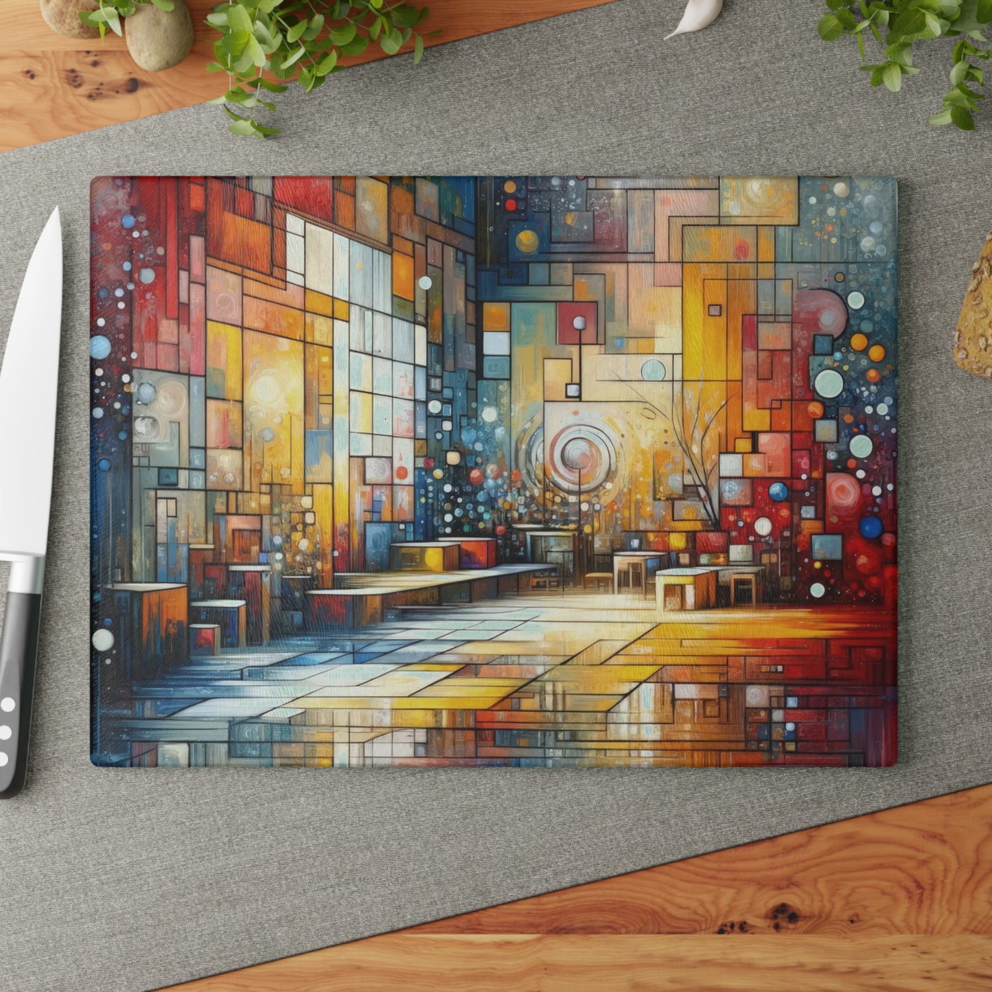 Reflective Habitation Art Glass Cutting Board