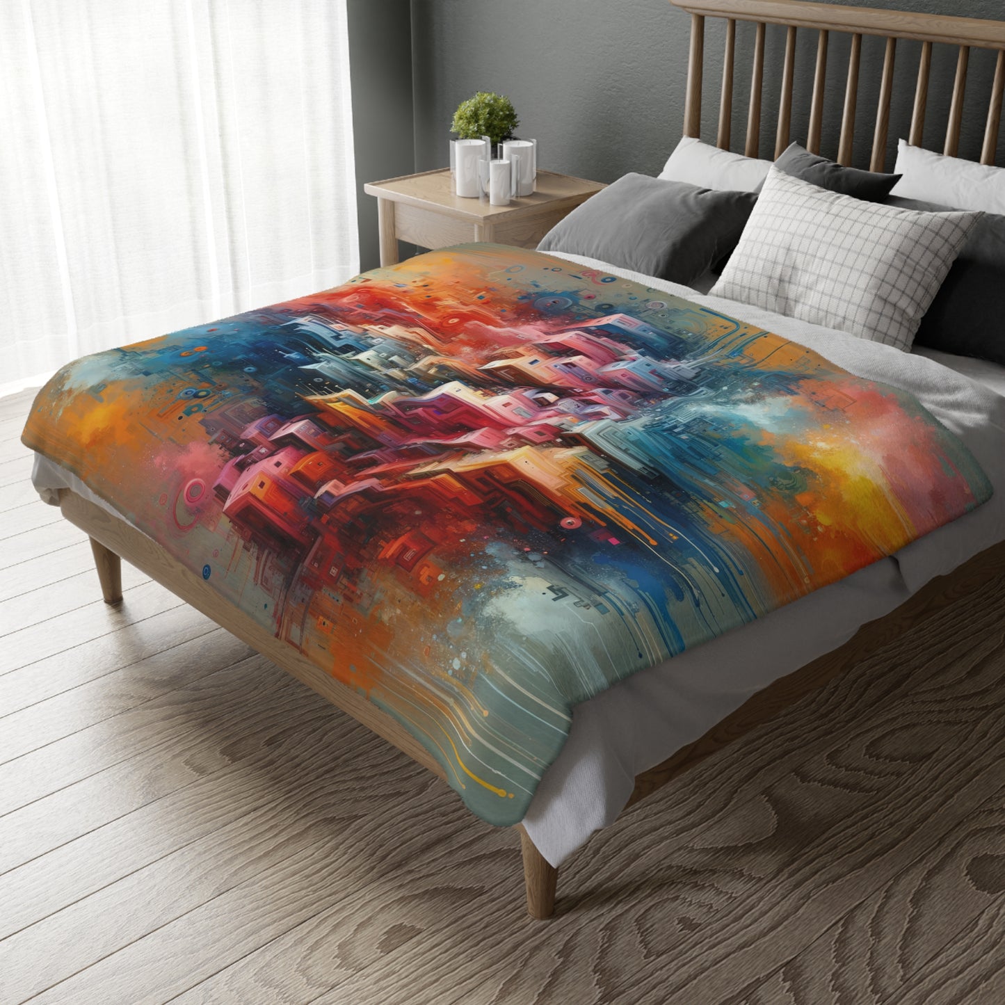 Digital Harmony Tachism Velveteen Microfiber Blanket (Two-sided print)