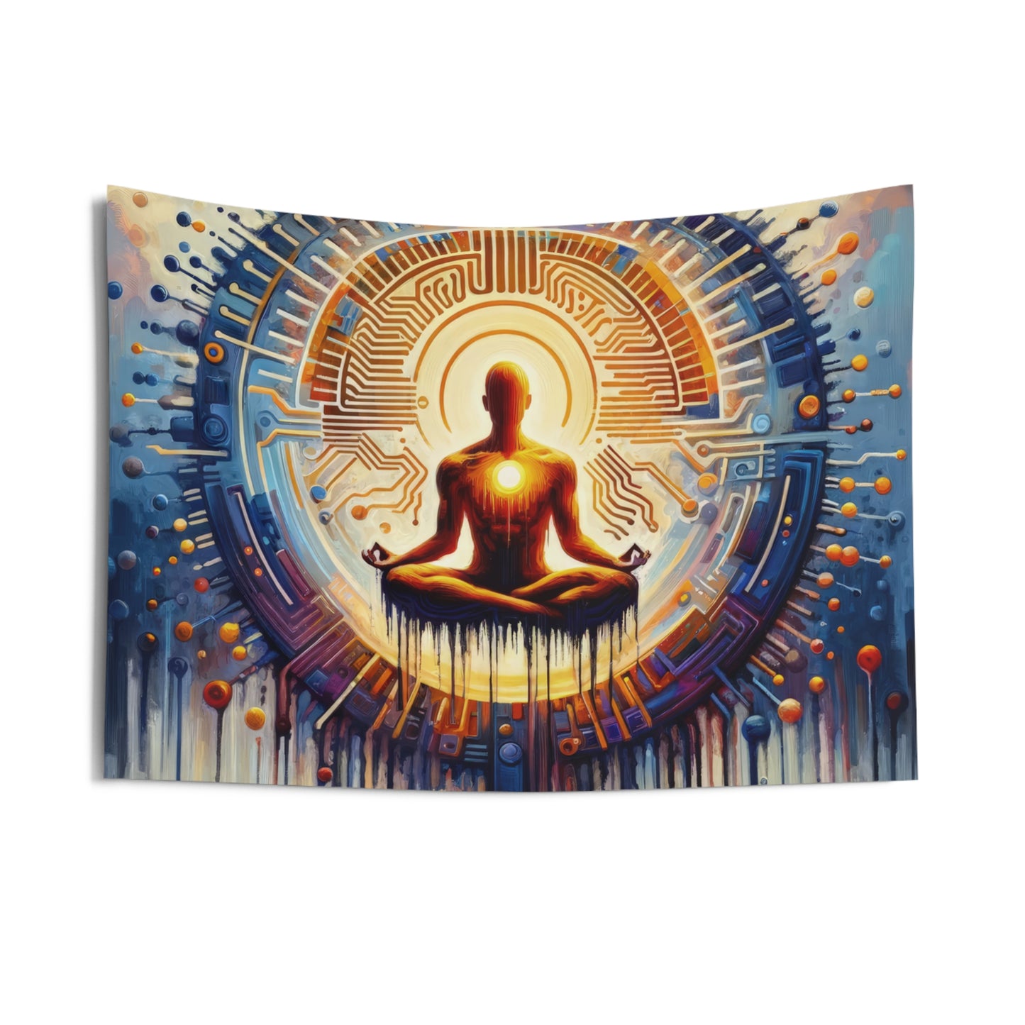 Meditative Technological Fusion Indoor Wall Tapestries