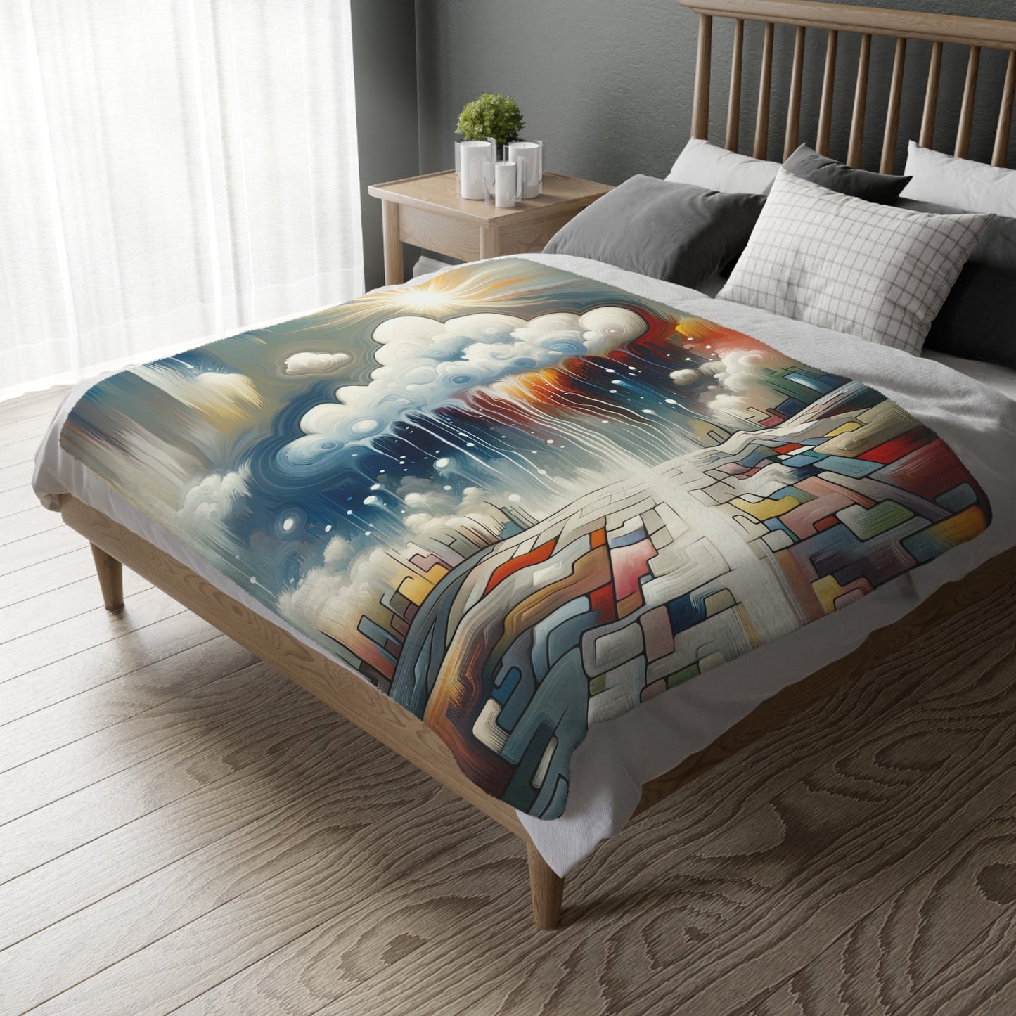 Grounding Silver Clouds Velveteen Microfiber Blanket (Two-sided print)