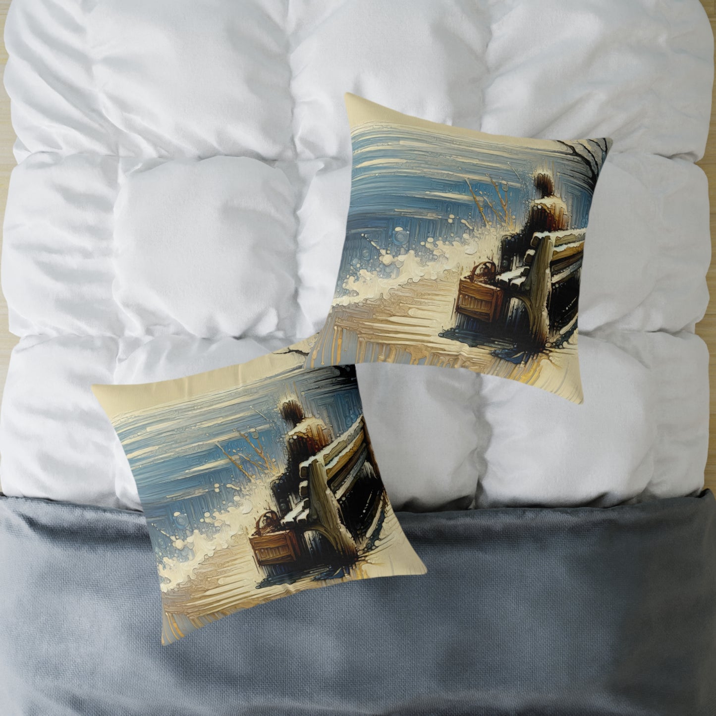Seaside Solitude Tachism Spun Polyester Pillow