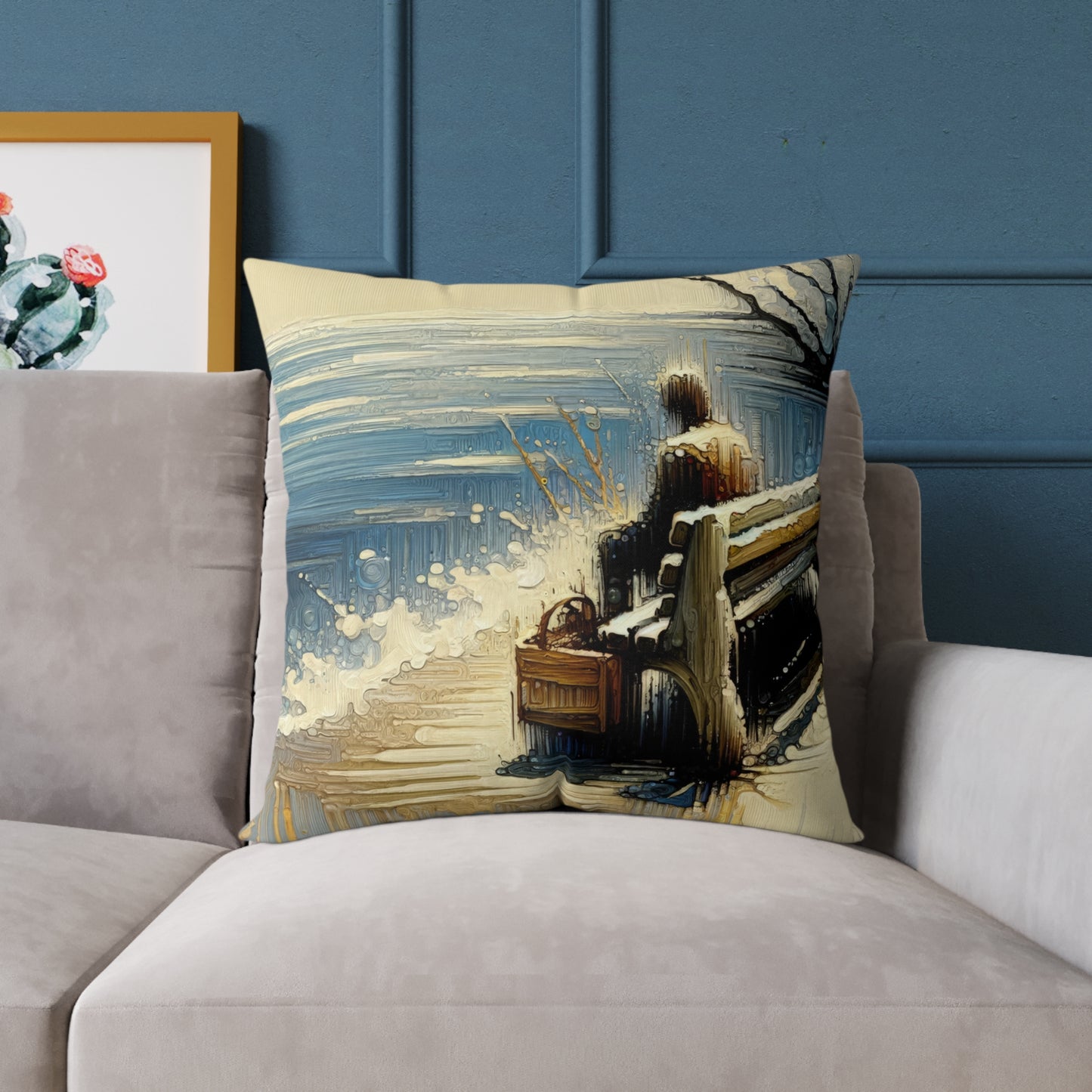 Seaside Solitude Tachism Spun Polyester Pillow