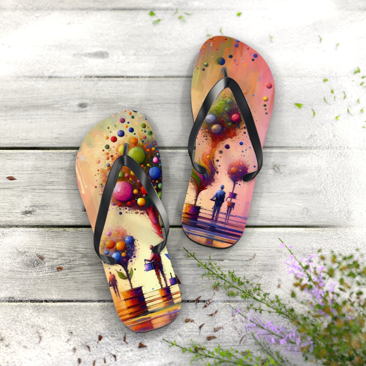 Vibrant Digital Arboriculture Flip Flops