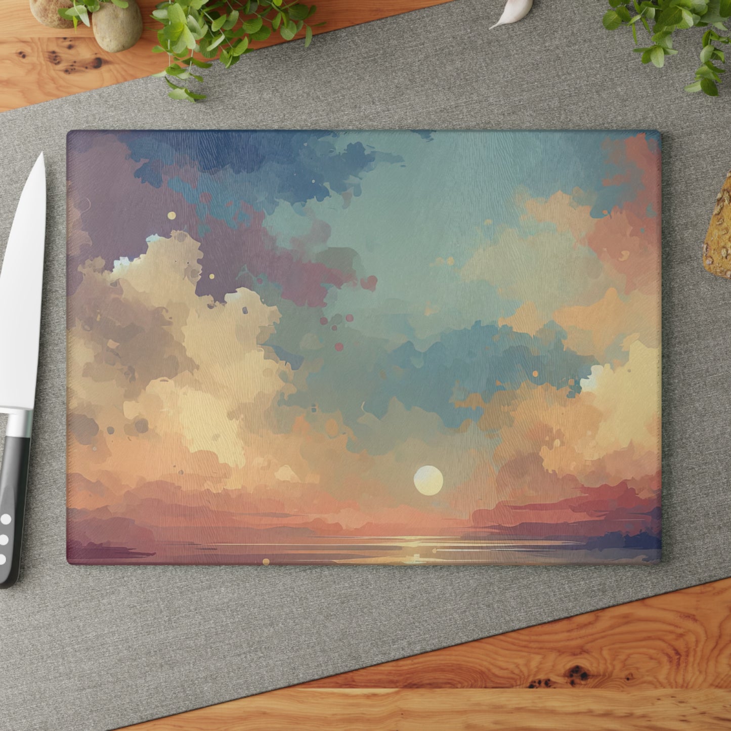Dusky Sky Glow Glass Cutting Board