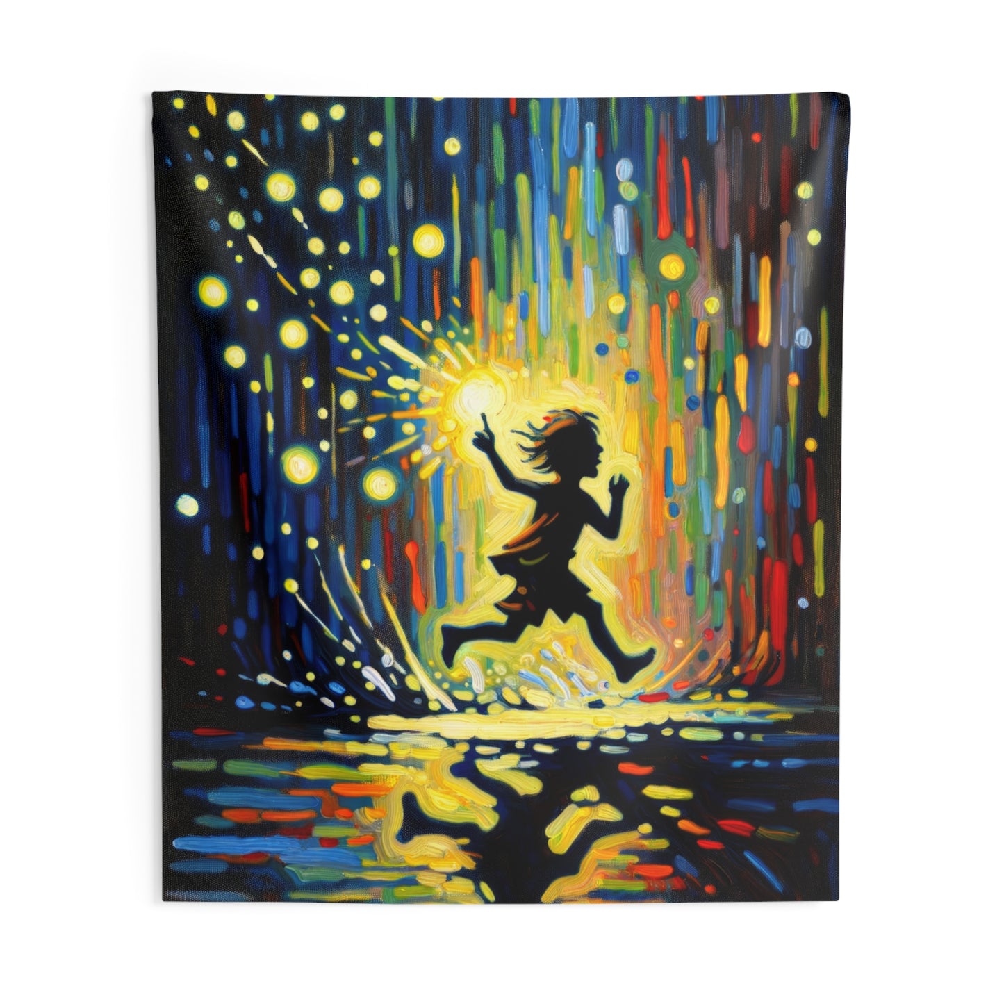 Child Firefly Chase Indoor Wall Tapestries