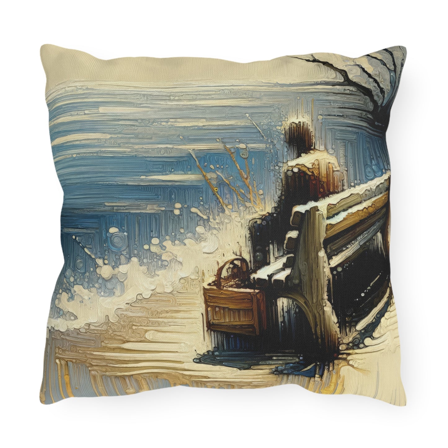 Seaside Solitude Tachism Outdoor Pillows