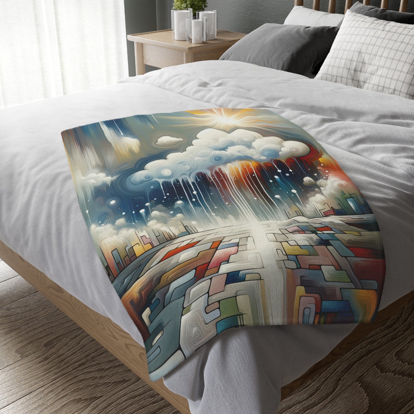 Grounding Silver Clouds Velveteen Microfiber Blanket (Two-sided print)