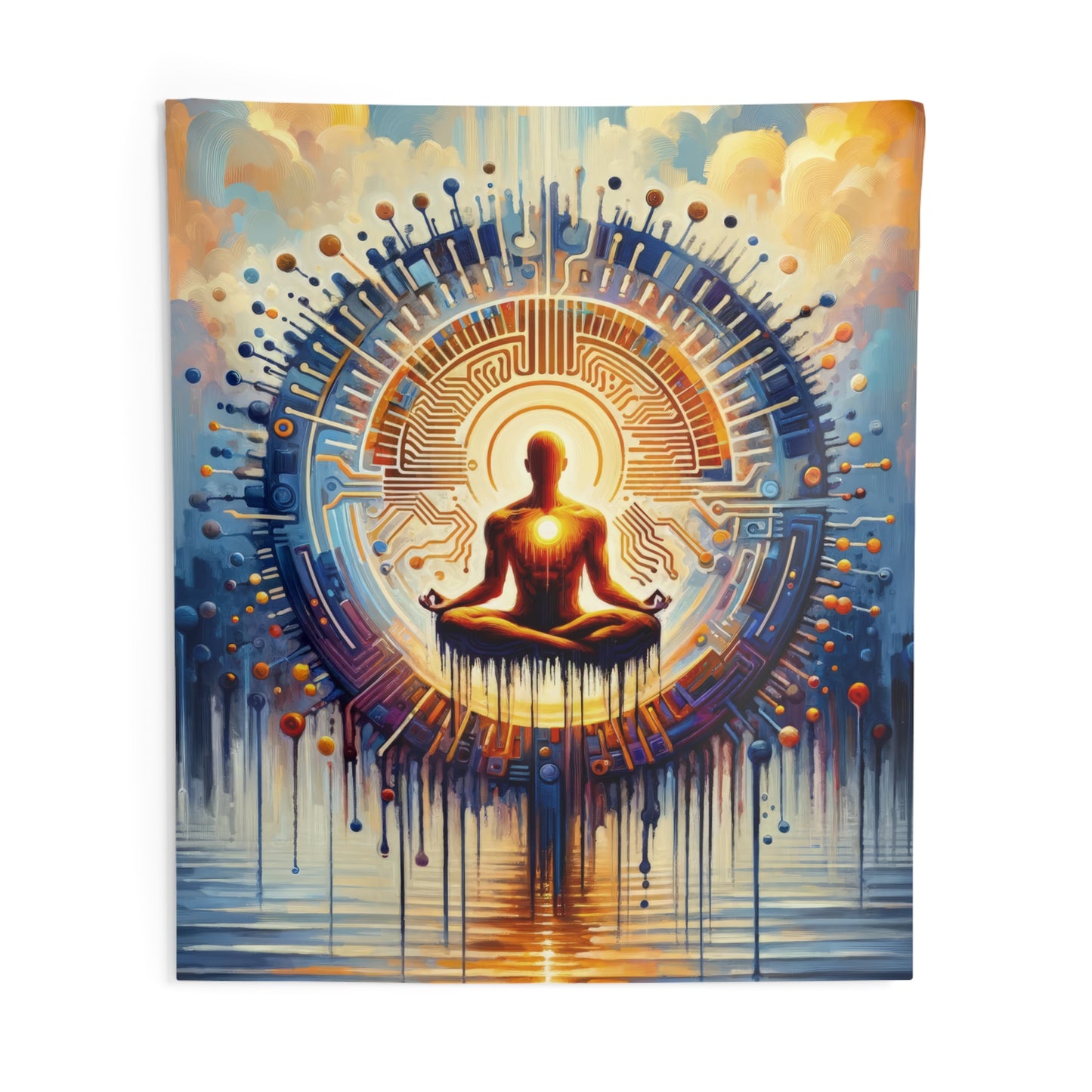 Meditative Technological Fusion Indoor Wall Tapestries
