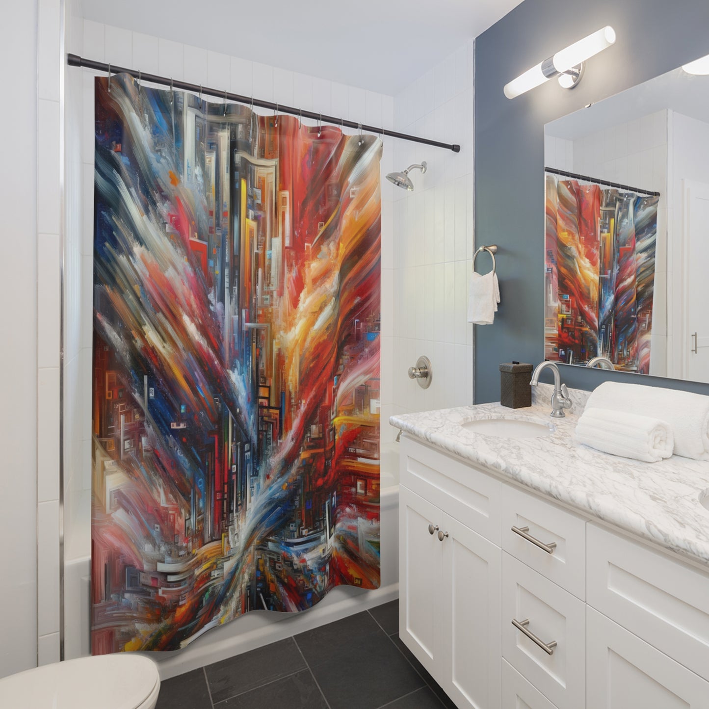Digital Chaos Symphony Shower Curtains