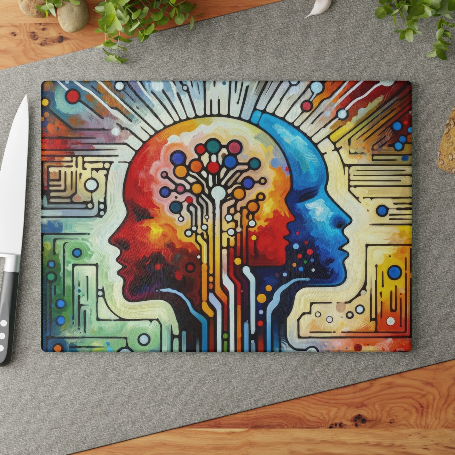 Empathetic Connection Abstract Glass Cutting Board