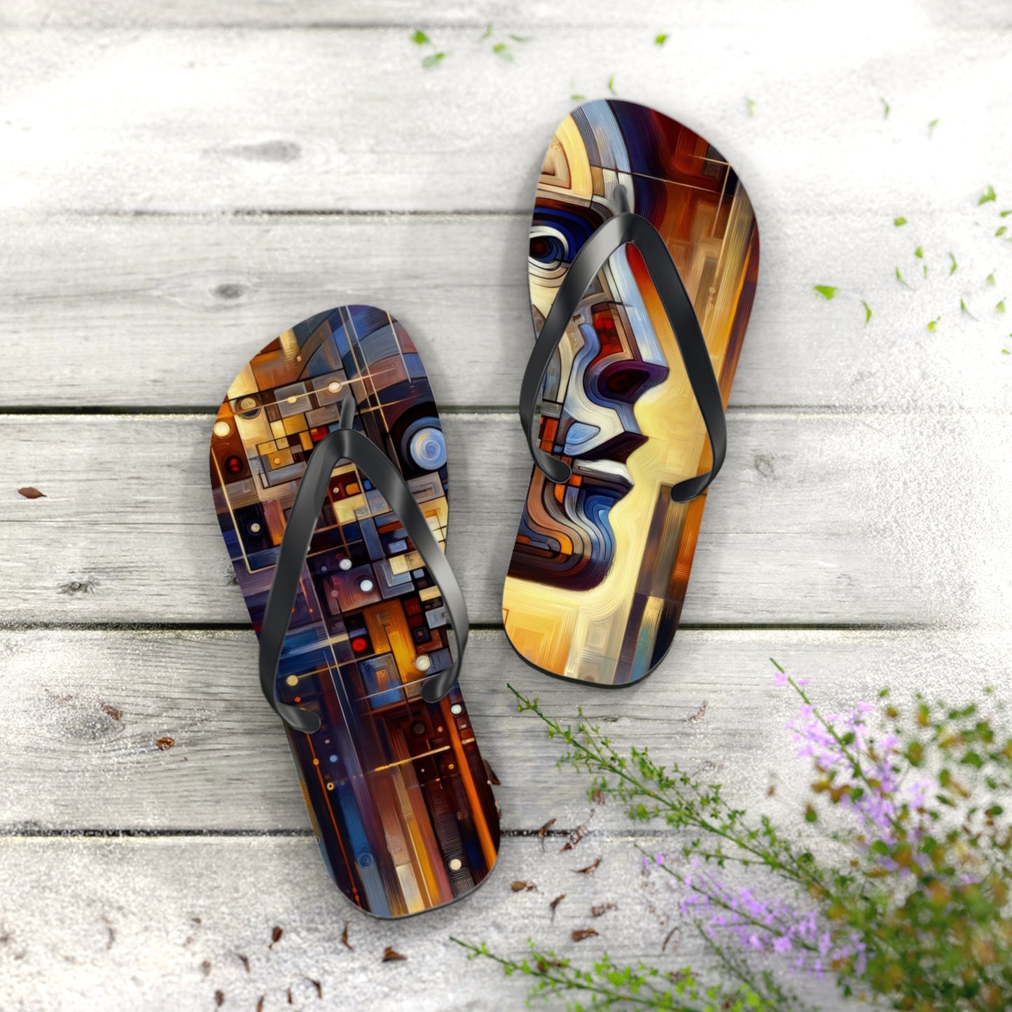 Reflective Tachism Shield Flip Flops