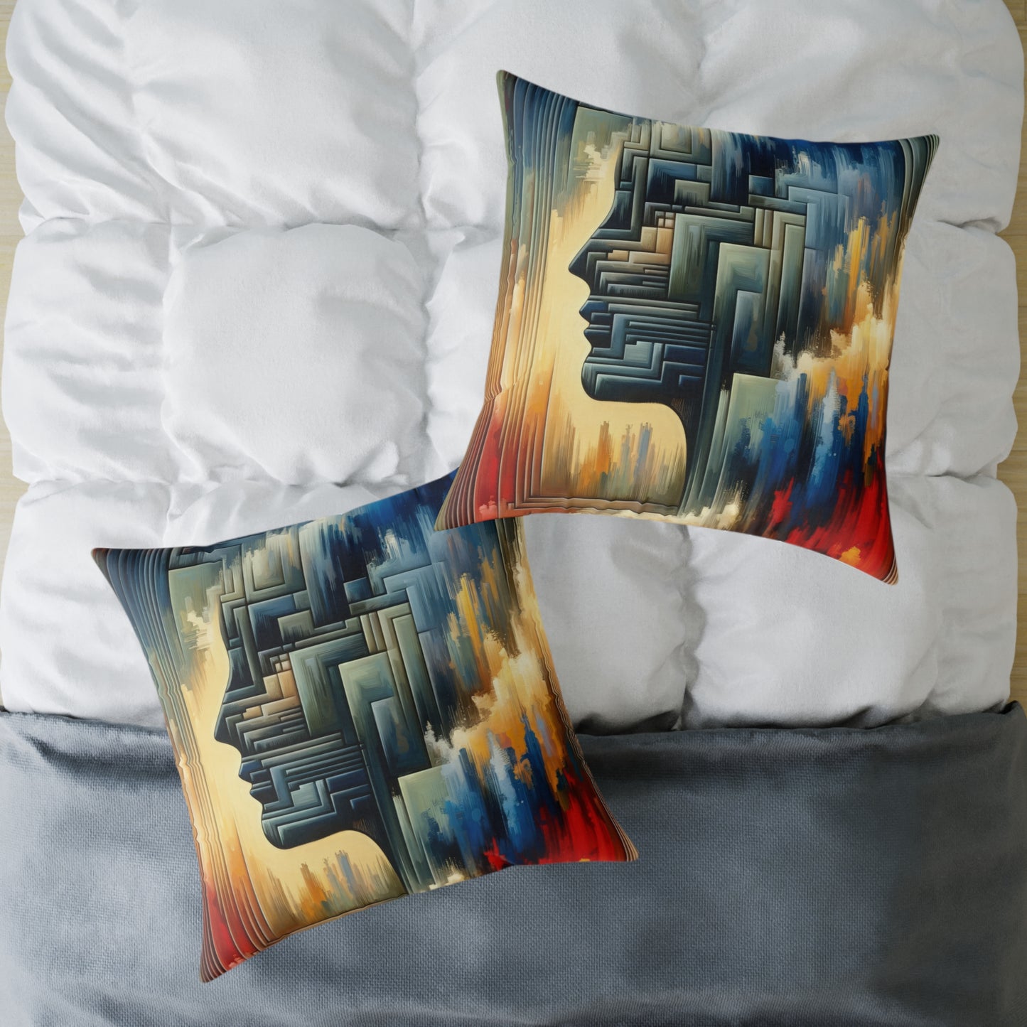 Abstract Geometric Boundaries Spun Polyester Pillow