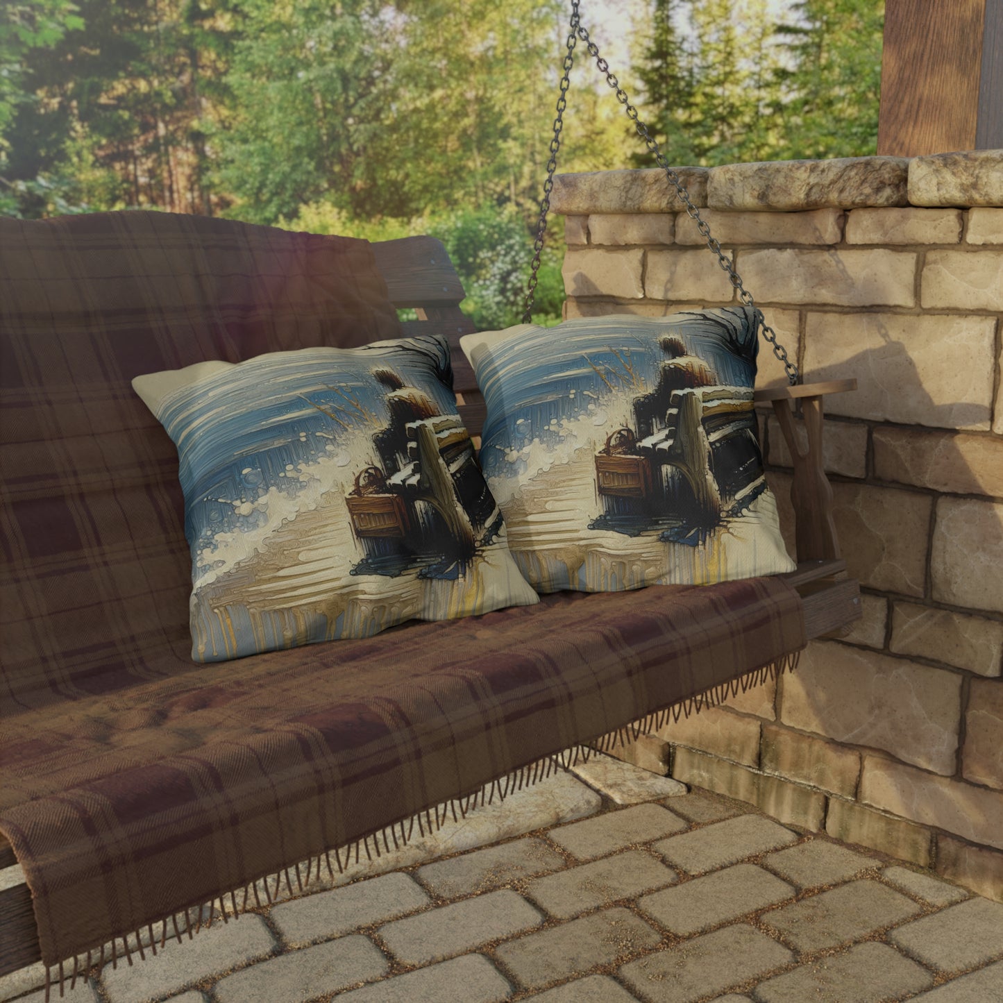Seaside Solitude Tachism Outdoor Pillows