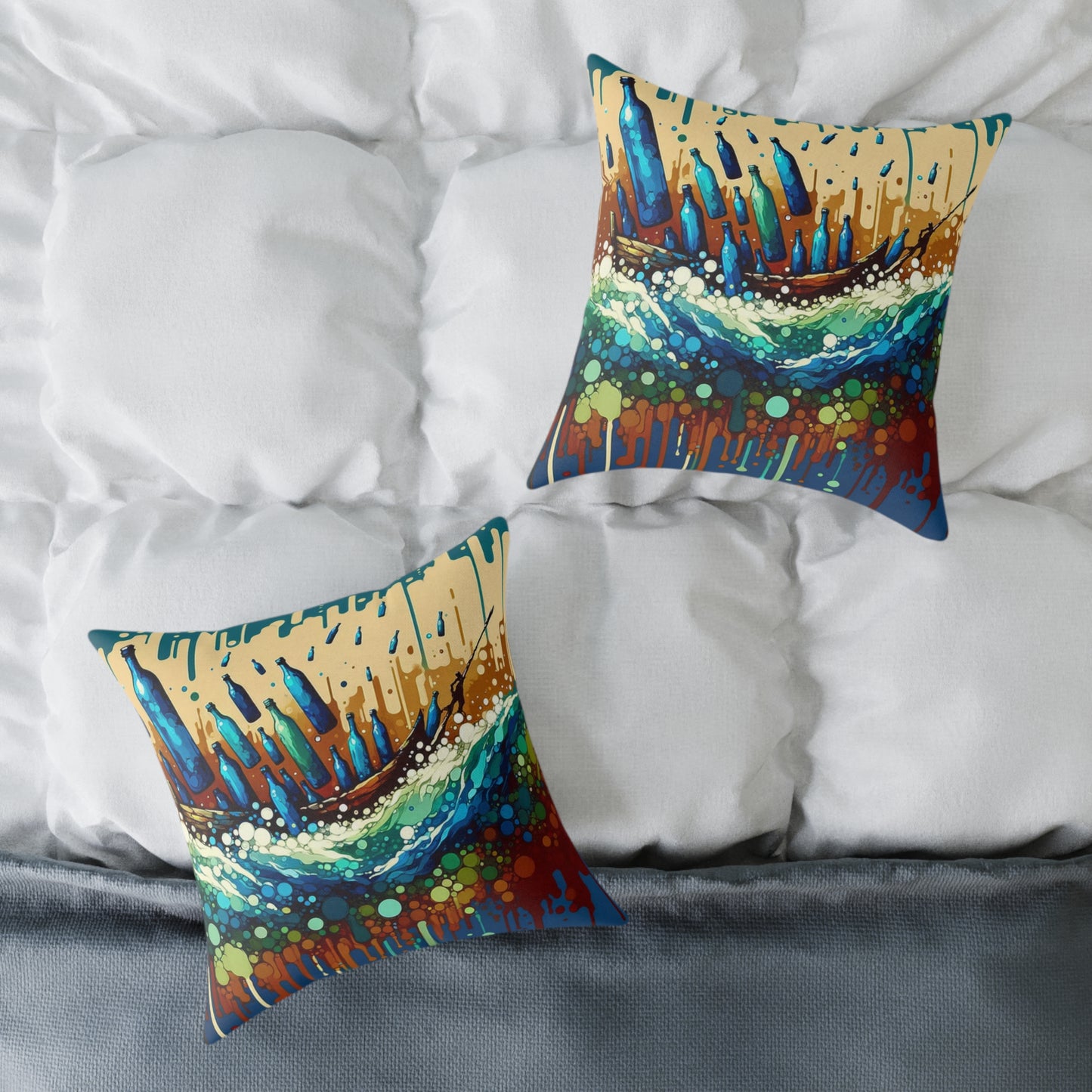 Oceanic Bottle Rescue Spun Polyester Pillow