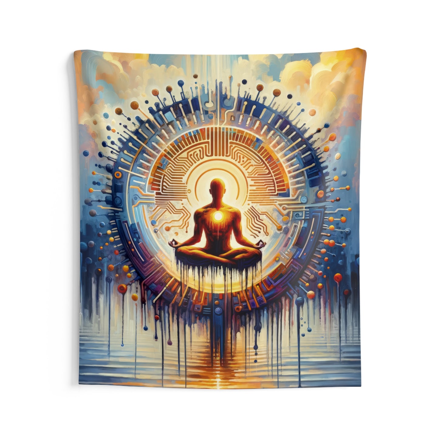 Meditative Technological Fusion Indoor Wall Tapestries
