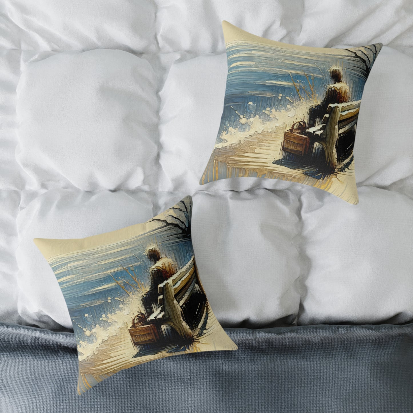 Seaside Solitude Tachism Spun Polyester Pillow