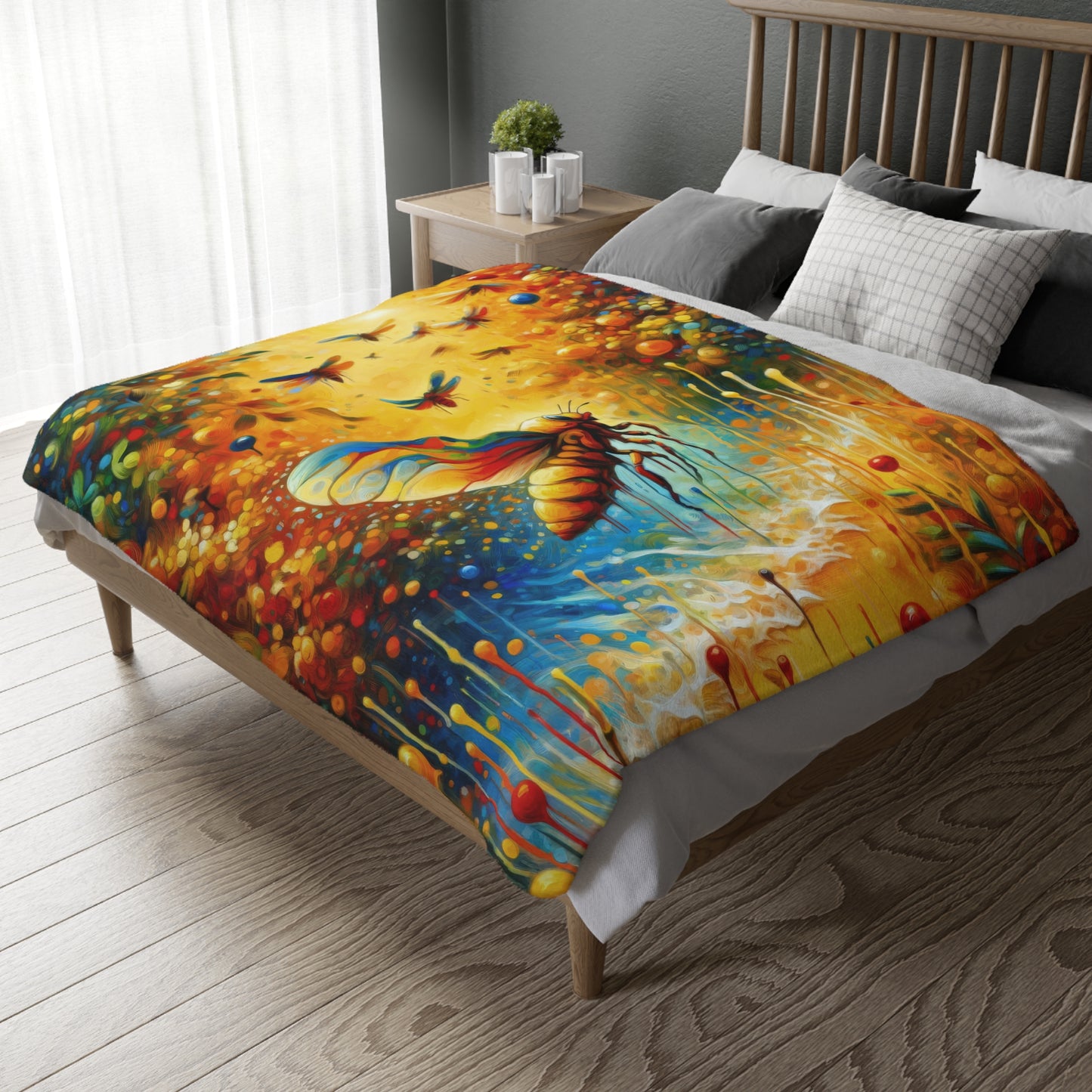 Seasonal Cicada Vibrance Velveteen Microfiber Blanket (Two-sided print)