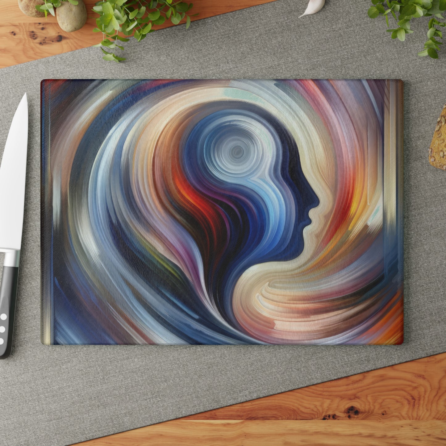 Harmonious Mindset Abstract Glass Cutting Board