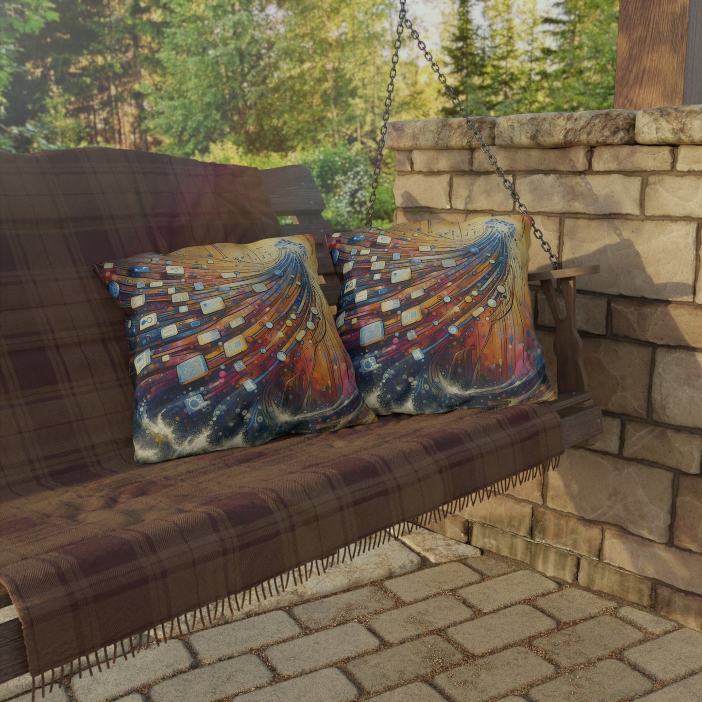 Digital Tapestry Weaving Outdoor Pillows