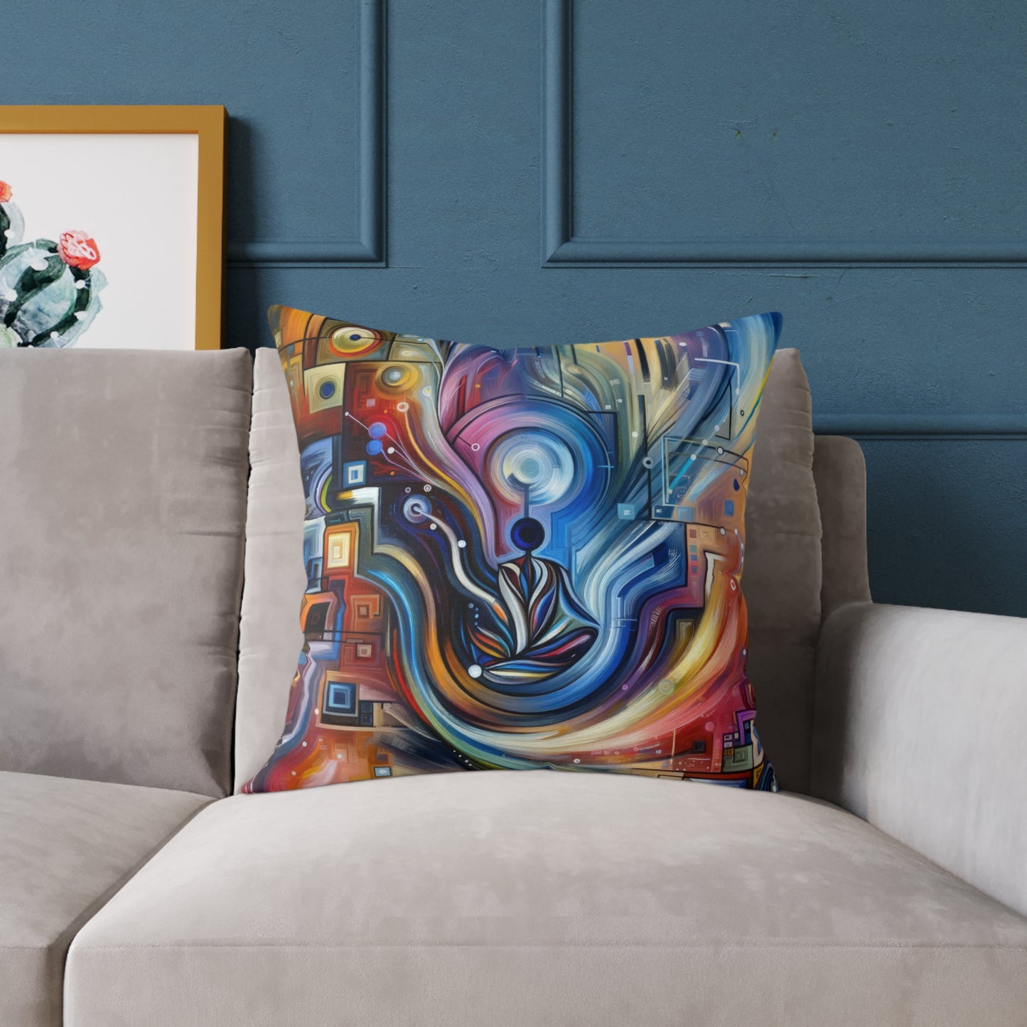 Digital Mindfulness Abstract Spun Polyester Pillow