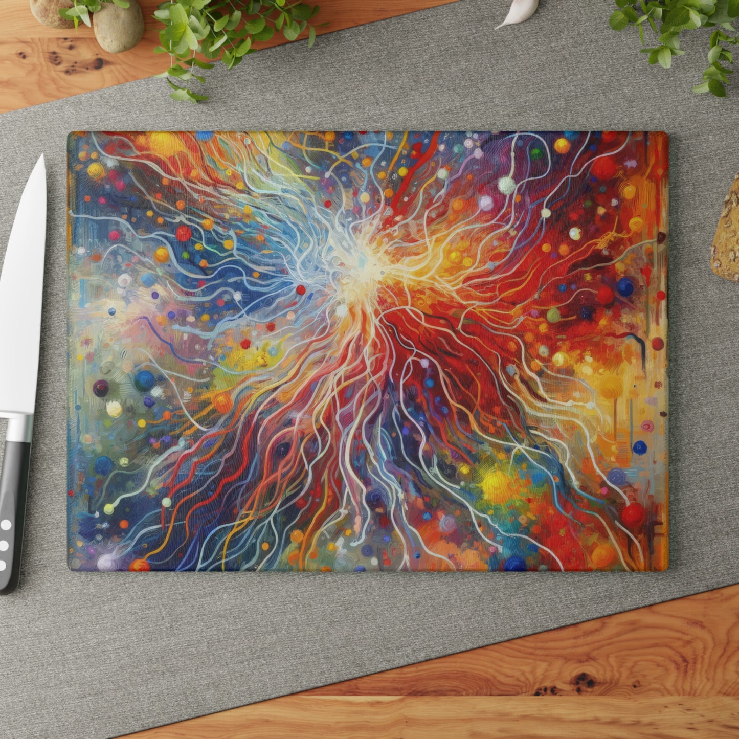 Emotive Yarn Explosion Glass Cutting Board