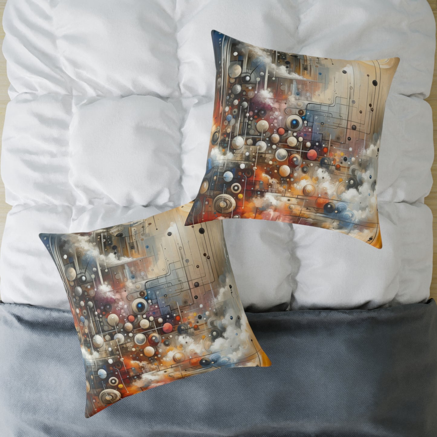 Abstract Mechanical Harmony Spun Polyester Pillow