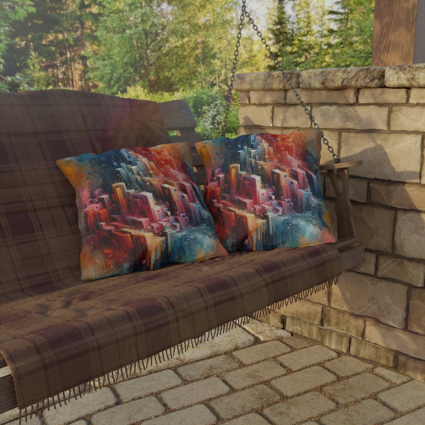 Digital Harmony Tachism Outdoor Pillows