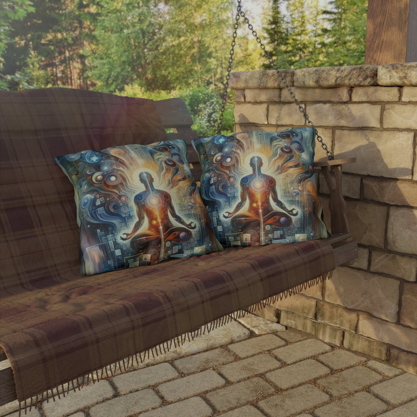 Technological Spiritual Synthesis Outdoor Pillows