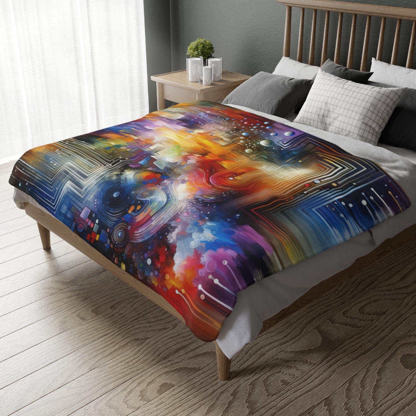 Abstract Technicolor Synthesis Velveteen Microfiber Blanket (Two-sided print)