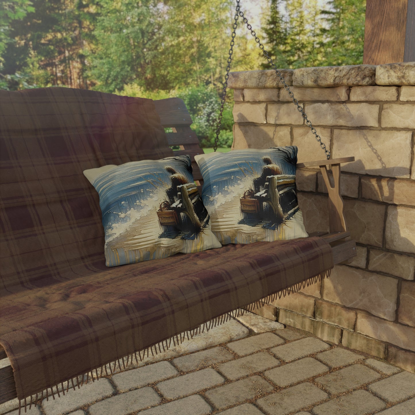 Seaside Solitude Tachism Outdoor Pillows