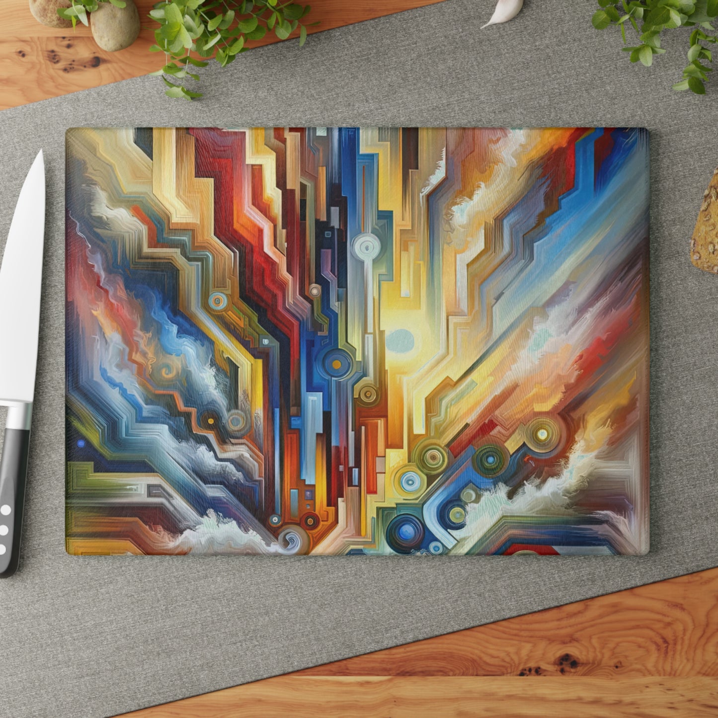 Unity Abstract Vibrancy Glass Cutting Board