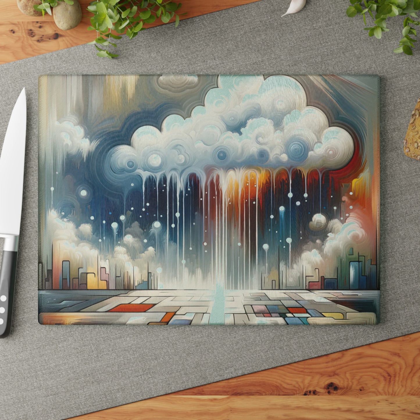 Grounding Silver Clouds Glass Cutting Board