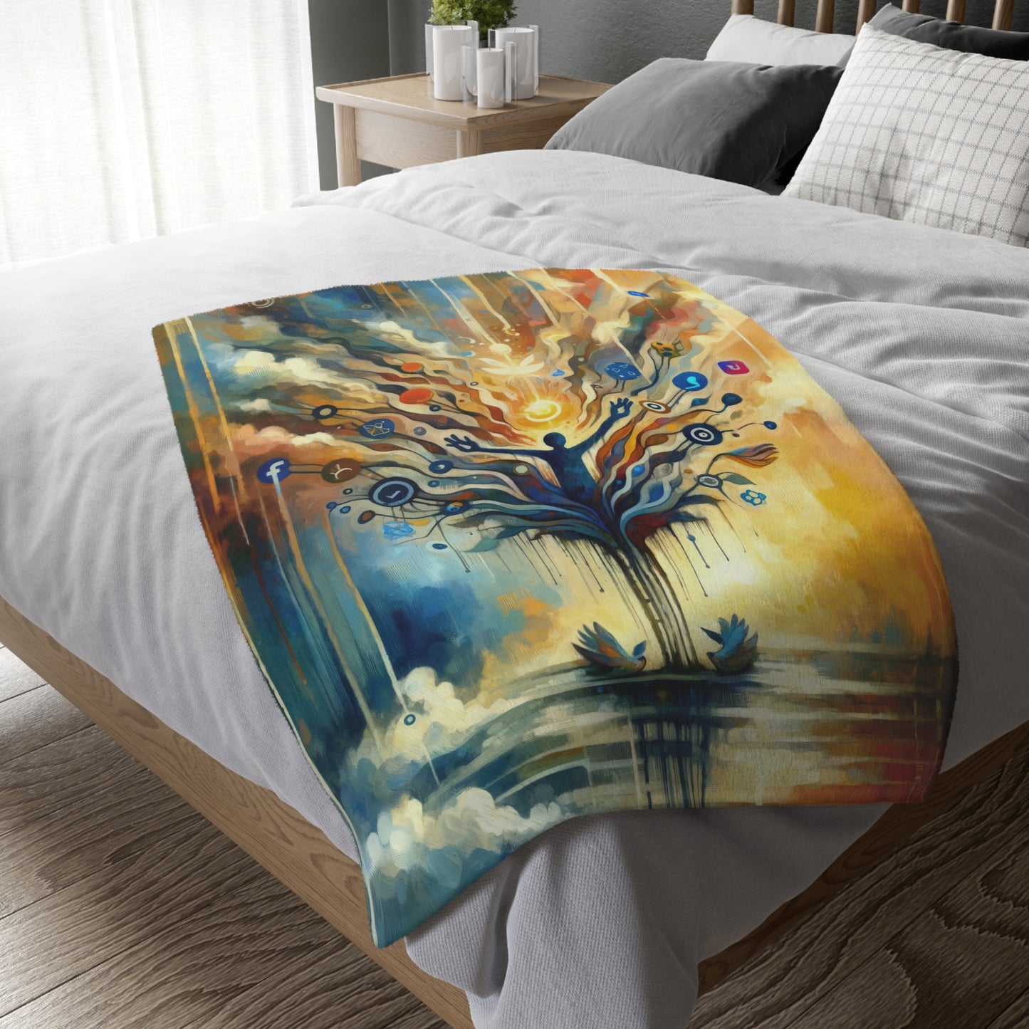Reflective Digital Meditation Velveteen Microfiber Blanket (Two-sided print)