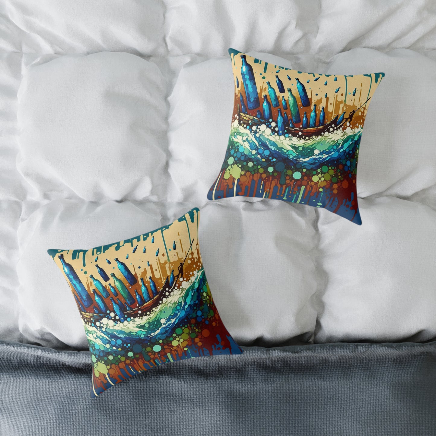 Oceanic Bottle Rescue Spun Polyester Pillow