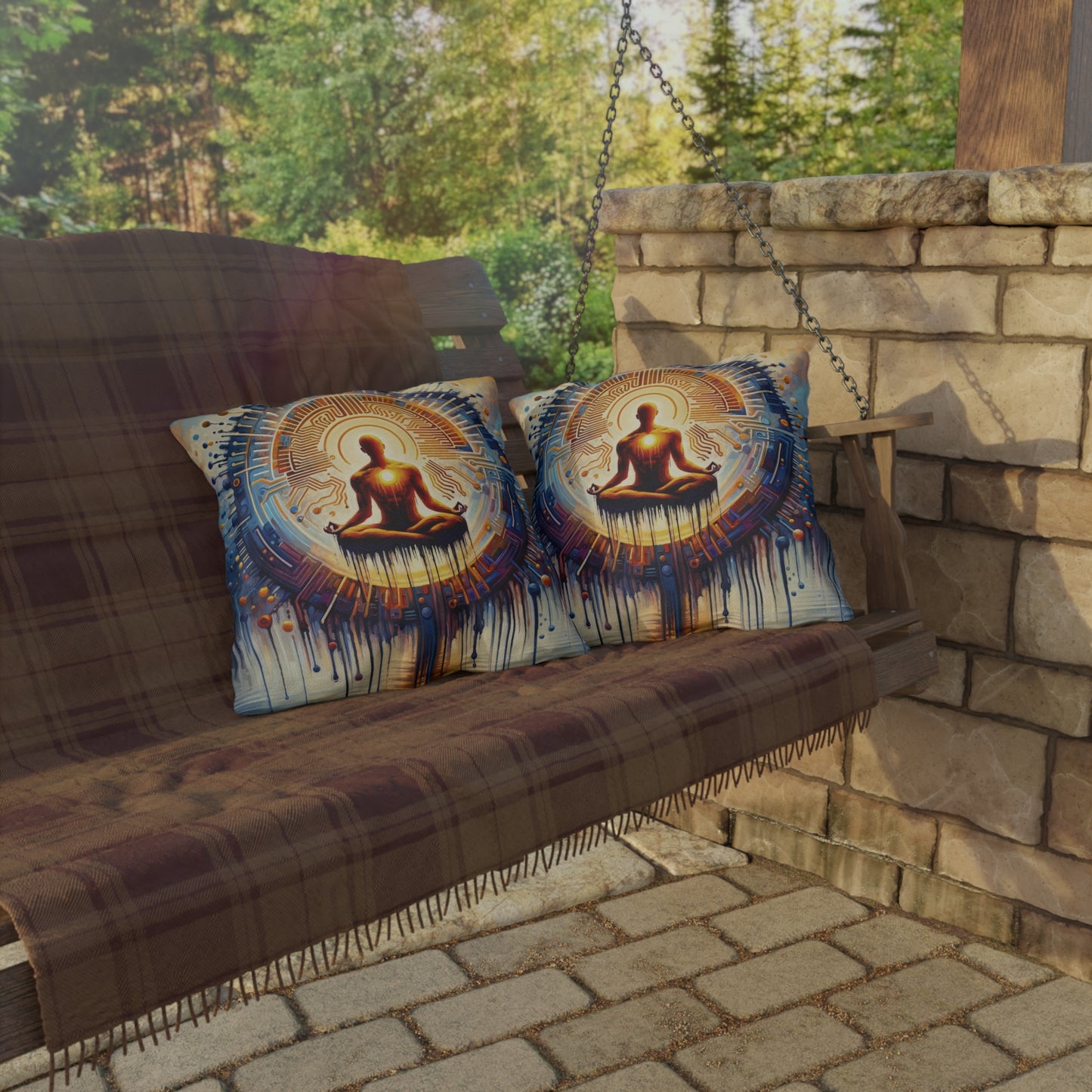 Meditative Technological Fusion Outdoor Pillows