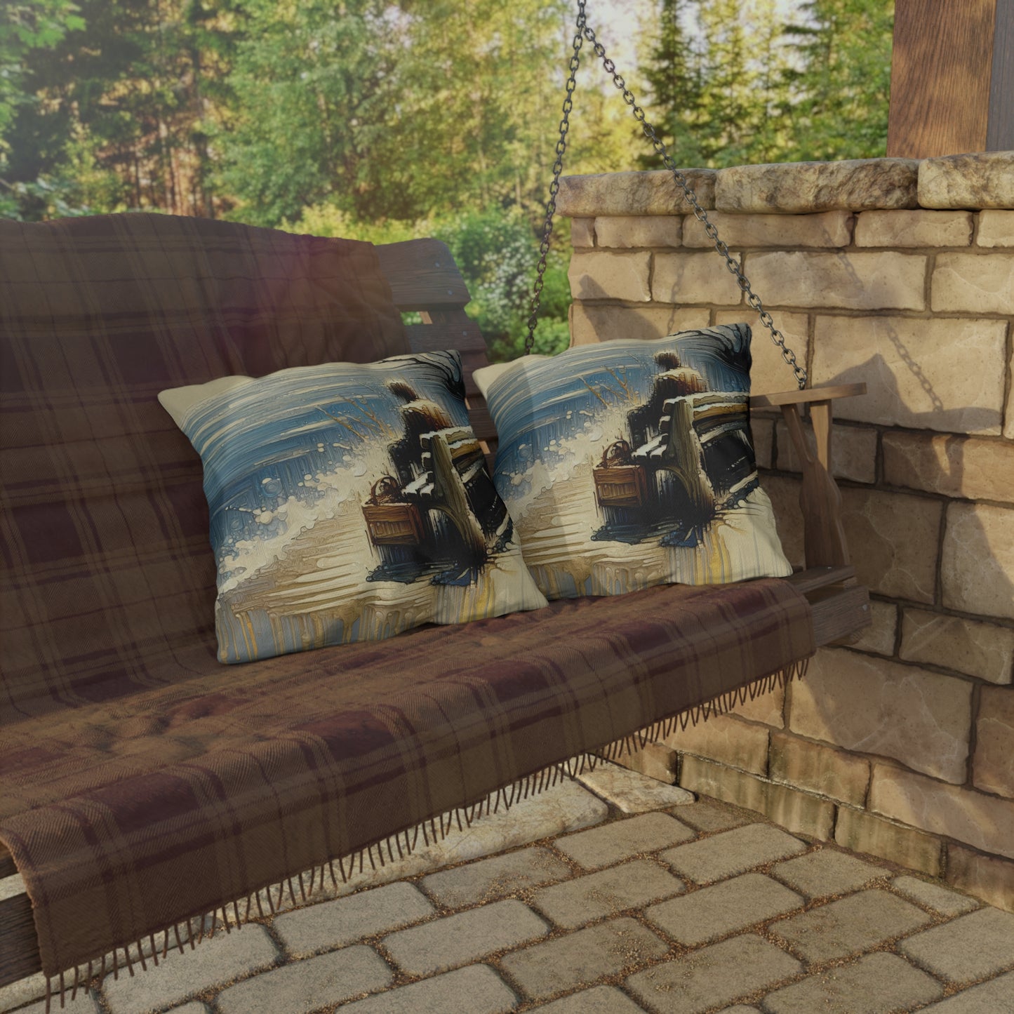 Seaside Solitude Tachism Outdoor Pillows