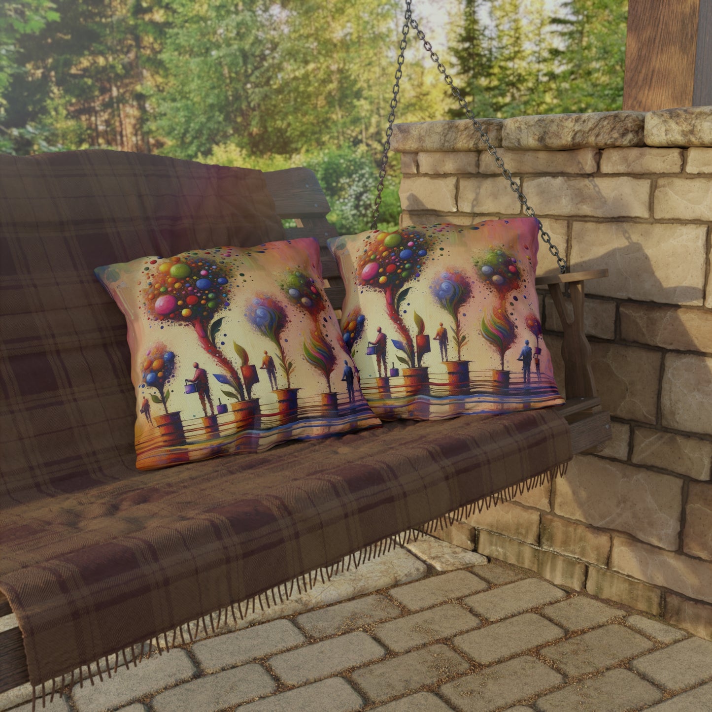 Vibrant Digital Arboriculture Outdoor Pillows