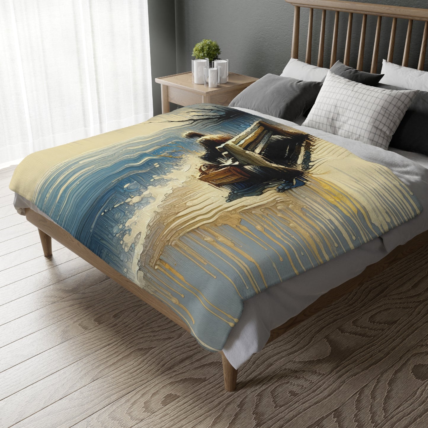 Seaside Solitude Tachism Velveteen Microfiber Blanket (Two-sided print)