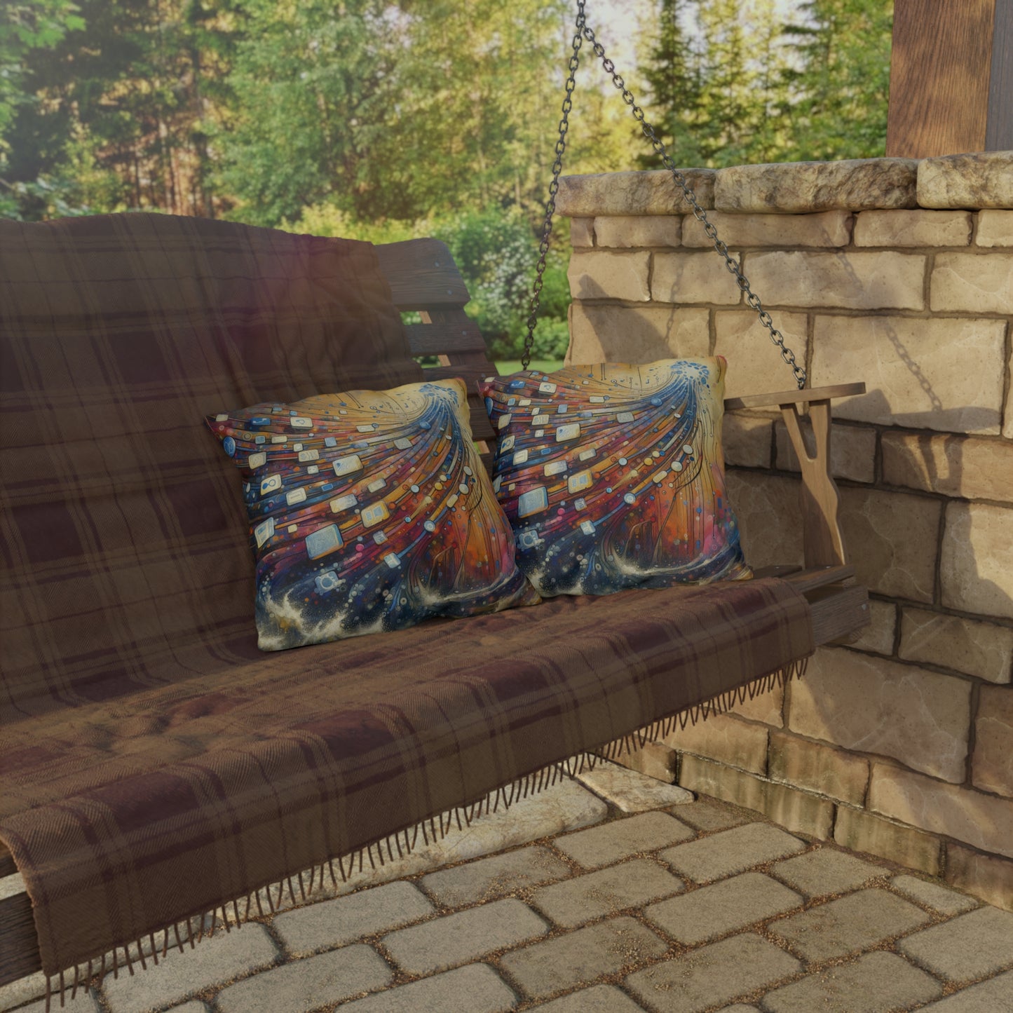 Digital Tapestry Weaving Outdoor Pillows