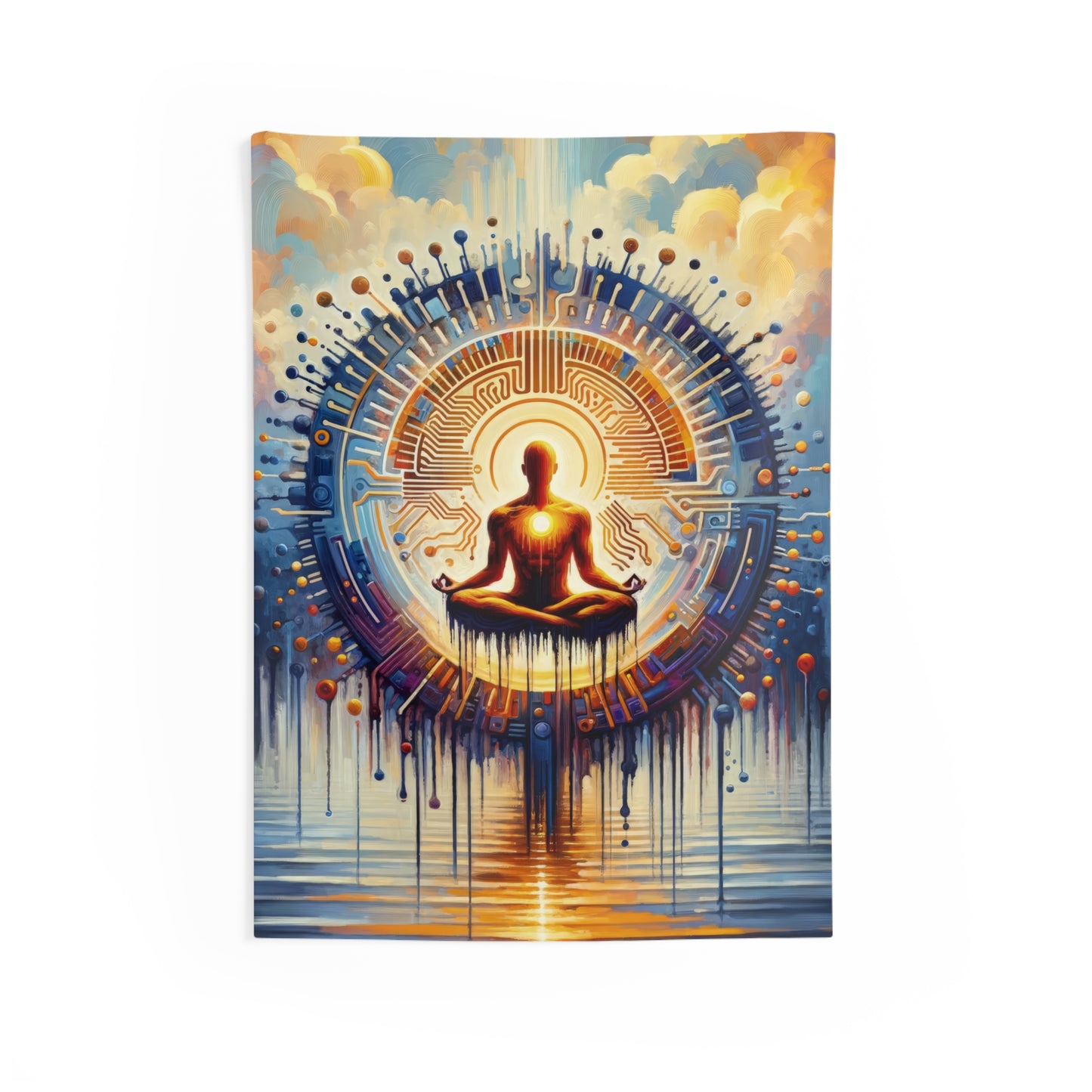 Meditative Technological Fusion Indoor Wall Tapestries